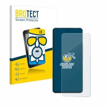 Parte frontal de un envase de producto con el logotipo de la marca BROTECT. Al lado se muestra el dispositivo Vivo iQOO 12 con