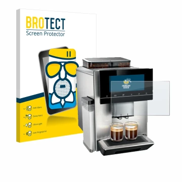 Parte frontal de un envase de producto con el logotipo de la marca BROTECT. Al lado se muestra el dispositivo Siemens EQ900 TQ