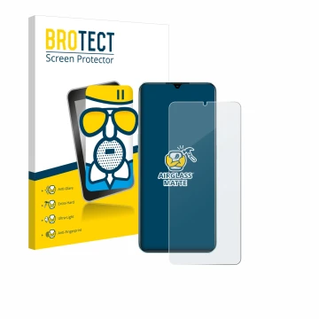 Parte frontal de un envase de producto con el logotipo de la marca BROTECT. Al lado se muestra el dispositivo Oppo A78 5G con 