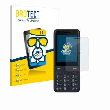 Parte frontal de un envase de producto con el logotipo de la marca BROTECT. Al lado se muestra el dispositivo TCL Onetouch 402
