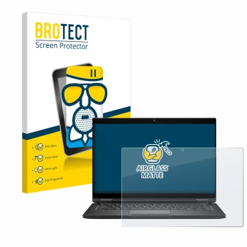 Parte frontal de un envase de producto con el logotipo de la marca BROTECT. Al lado se muestra el dispositivo Dell Latitude 73