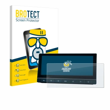 Parte frontal de un envase de producto con el logotipo de la marca BROTECT. Al lado se muestra el dispositivo MG 5 IPS-HD 10.2