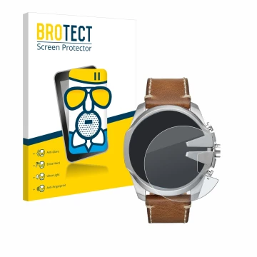 Parte frontal de un envase de producto con el logotipo de la marca BROTECT. Al lado se muestra el dispositivo Diesel Mega Chie