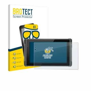 Parte frontal de un envase de producto con el logotipo de la marca BROTECT. Al lado se muestra el dispositivo Hugerock X7 con 