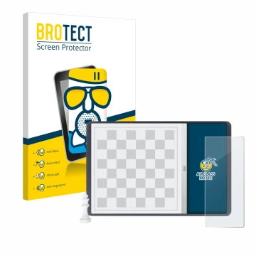 Parte frontal de un envase de producto con el logotipo de la marca BROTECT. Al lado se muestra el dispositivo Chessnut Evo con