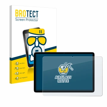 Parte frontal de un envase de producto con el logotipo de la marca BROTECT. Al lado se muestra el dispositivo Teclast P30T con