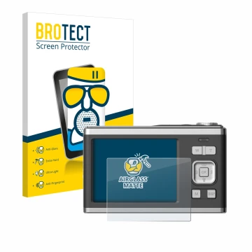 Parte frontal de un envase de producto con el logotipo de la marca BROTECT. Al lado se muestra el dispositivo Rollei Compactli