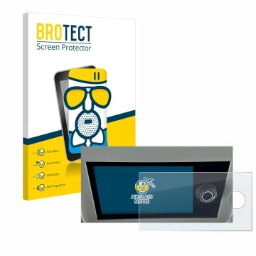 Parte frontal de un envase de producto con el logotipo de la marca BROTECT. Al lado se muestra el dispositivo Volkswagen Calif