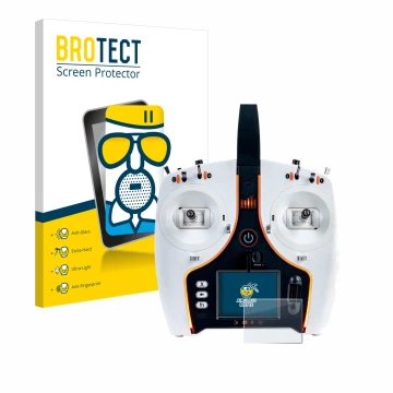 Parte frontal de un envase de producto con el logotipo de la marca BROTECT. Al lado se muestra el dispositivo Spektrum NX7e co