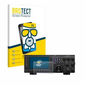 Parte frontal de un envase de producto con el logotipo de la marca BROTECT. Al lado se muestra el dispositivo Kenwood TS-890S 