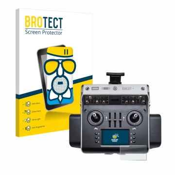 Parte frontal de un envase de producto con el logotipo de la marca BROTECT. Al lado se muestra el dispositivo Graupner MC-32ex