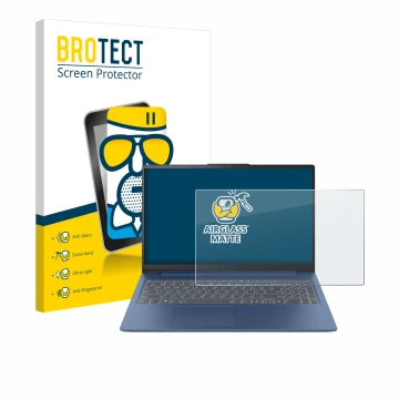 Parte frontal de un envase de producto con el logotipo de la marca BROTECT. Al lado se muestra el dispositivo Lenovo IdeaPad S