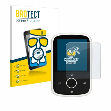 Parte frontal de un envase de producto con el logotipo de la marca BROTECT. Al lado se muestra el dispositivo Majority MP3 16G