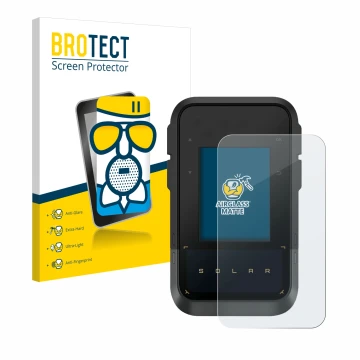 Parte frontal de un envase de producto con el logotipo de la marca BROTECT. Al lado se muestra el dispositivo Garmin eTrex Sol