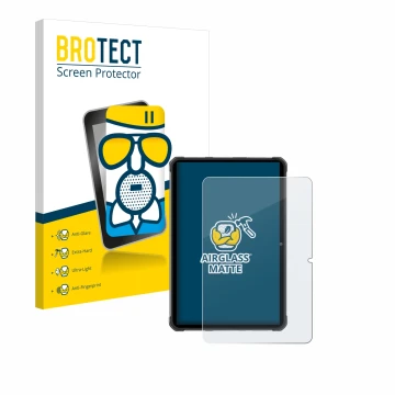 Parte frontal de un envase de producto con el logotipo de la marca BROTECT. Al lado se muestra el dispositivo Hotwav R7 con su