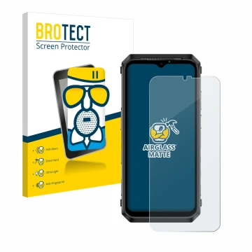 Parte frontal de un envase de producto con el logotipo de la marca BROTECT. Al lado se muestra el dispositivo Ulefone Power Ar