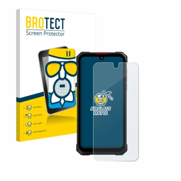 Parte frontal de un envase de producto con el logotipo de la marca BROTECT. Al lado se muestra el dispositivo Hotwav Cyber 9 P