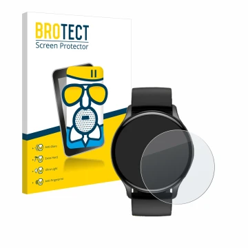 Parte frontal de un envase de producto con el logotipo de la marca BROTECT. Al lado se muestra el dispositivo Sross Smartwatch