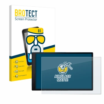 Parte frontal de un envase de producto con el logotipo de la marca BROTECT. Al lado se muestra el dispositivo Garmin DriveSmar