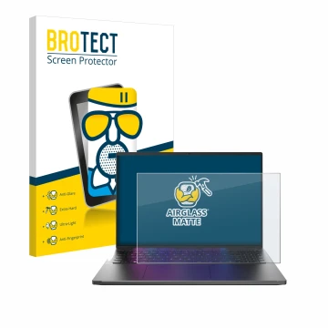 Parte frontal de un envase de producto con el logotipo de la marca BROTECT. Al lado se muestra el dispositivo Acer Swift Go 16