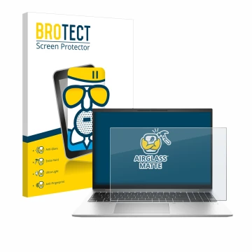 Parte frontal de un envase de producto con el logotipo de la marca BROTECT. Al lado se muestra el dispositivo HP EliteBook 865
