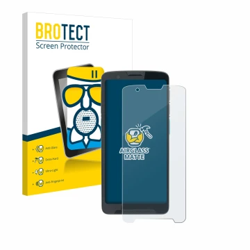 Parte frontal de un envase de producto con el logotipo de la marca BROTECT. Al lado se muestra el dispositivo Unitech EA660 co