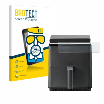 Parte frontal de un envase de producto con el logotipo de la marca BROTECT. Al lado se muestra el dispositivo Cosori CAF-P583S