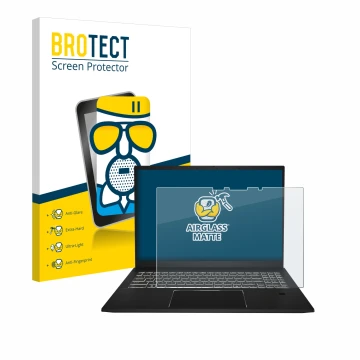 Parte frontal de un envase de producto con el logotipo de la marca BROTECT. Al lado se muestra el dispositivo MSI Summit E16 A