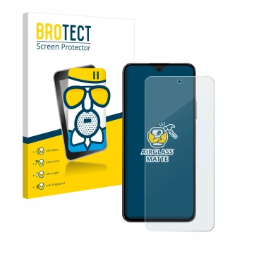 Parte frontal de un envase de producto con el logotipo de la marca BROTECT. Al lado se muestra el dispositivo Honor 90 Smart c