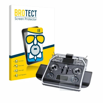 Parte frontal de un envase de producto con el logotipo de la marca BROTECT. Al lado se muestra el dispositivo Graupner MC-28 c