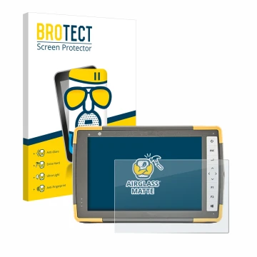 Parte frontal de un envase de producto con el logotipo de la marca BROTECT. Al lado se muestra el dispositivo Topcon FC-6000 c