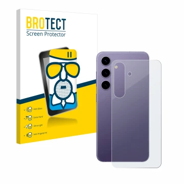 Parte frontal de un envase de producto con el logotipo de la marca BROTECT. Al lado se muestra el dispositivo Samsung Galaxy S