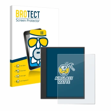 Parte frontal de un envase de producto con el logotipo de la marca BROTECT. Al lado se muestra el dispositivo PocketBook InkPa