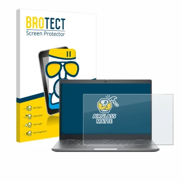 Parte frontal de un envase de producto con el logotipo de la marca BROTECT. Al lado se muestra el dispositivo Dell Latitude 53