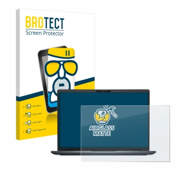 Parte frontal de un envase de producto con el logotipo de la marca BROTECT. Al lado se muestra el dispositivo Dell Latitude 74