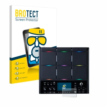 Parte frontal de un envase de producto con el logotipo de la marca BROTECT. Al lado se muestra el dispositivo Roland SPD-SX PR