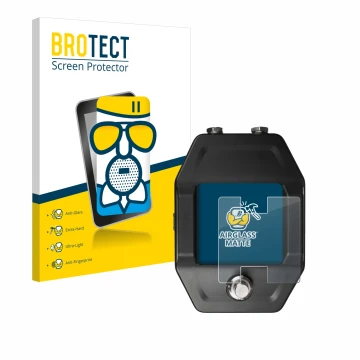 Parte frontal de un envase de producto con el logotipo de la marca BROTECT. Al lado se muestra el dispositivo Shure GLXD16+ co