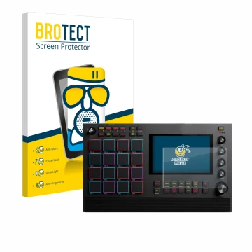 Parte frontal de un envase de producto con el logotipo de la marca BROTECT. Al lado se muestra el dispositivo Akai MPC Live II