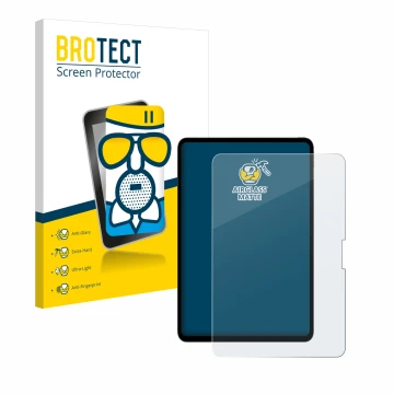 Parte frontal de un envase de producto con el logotipo de la marca BROTECT. Al lado se muestra el dispositivo Apple iPad Pro 1