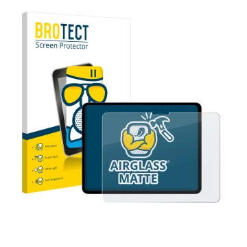 Parte frontal de un envase de producto con el logotipo de la marca BROTECT. Al lado se muestra el dispositivo Apple iPad Pro 1