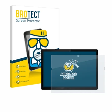 Parte frontal de un envase de producto con el logotipo de la marca BROTECT. Al lado se muestra el dispositivo Lenovo ThinkPad 