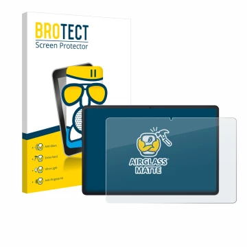 Parte frontal de un envase de producto con el logotipo de la marca BROTECT. Al lado se muestra el dispositivo Blackview Tab 90