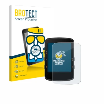 Parte frontal de un envase de producto con el logotipo de la marca BROTECT. Al lado se muestra el dispositivo Bryton Rider 460