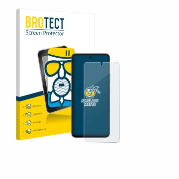 Parte frontal de un envase de producto con el logotipo de la marca BROTECT. Al lado se muestra el dispositivo Oppo A79 5G con 