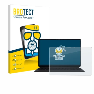 Parte frontal de un envase de producto con el logotipo de la marca BROTECT. Al lado se muestra el dispositivo ASUS ProArt PZ13