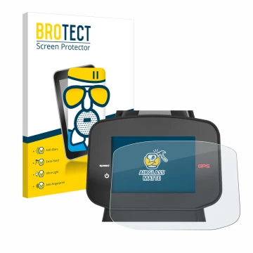 Parte frontal de un envase de producto con el logotipo de la marca BROTECT. Al lado se muestra el dispositivo PowaKaddy FX7 GP