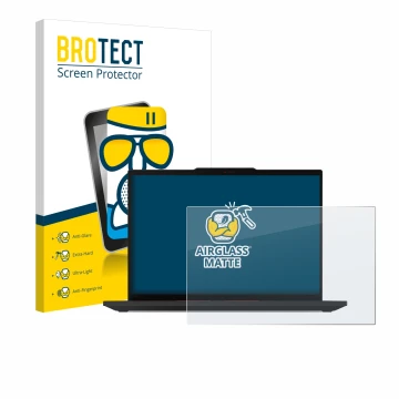 Parte frontal de un envase de producto con el logotipo de la marca BROTECT. Al lado se muestra el dispositivo Lenovo ThinkPad 