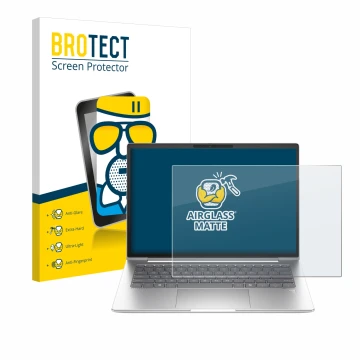 Parte frontal de un envase de producto con el logotipo de la marca BROTECT. Al lado se muestra el dispositivo HP EliteBook 645