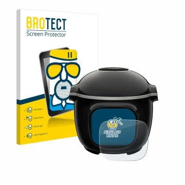 Parte frontal de un envase de producto con el logotipo de la marca BROTECT. Al lado se muestra el dispositivo Moulinex Cookeo 