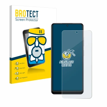 Parte frontal de un envase de producto con el logotipo de la marca BROTECT. Al lado se muestra el dispositivo realme 12 4G con
